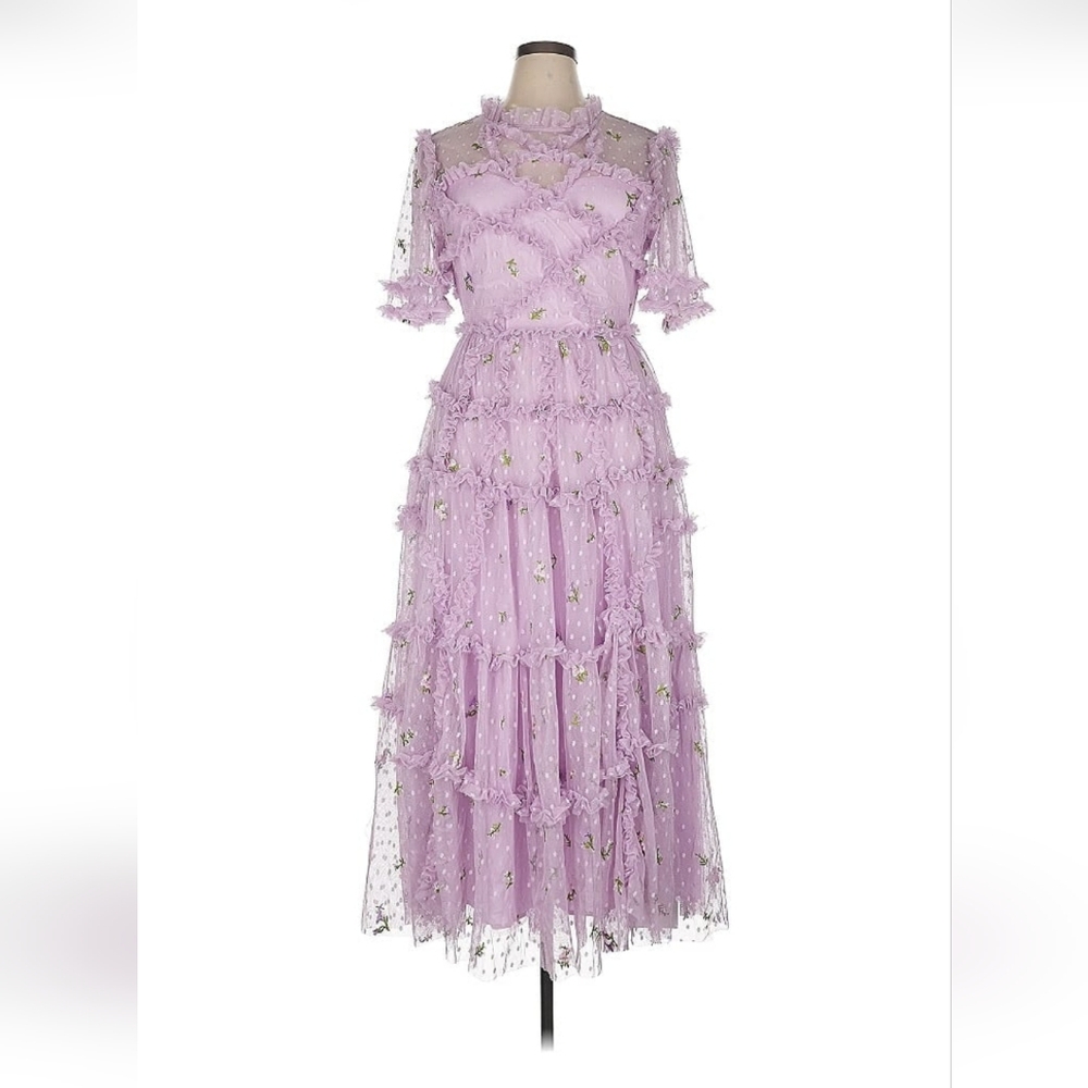 Catchall Store purple ruffle floral embroidered dress XL